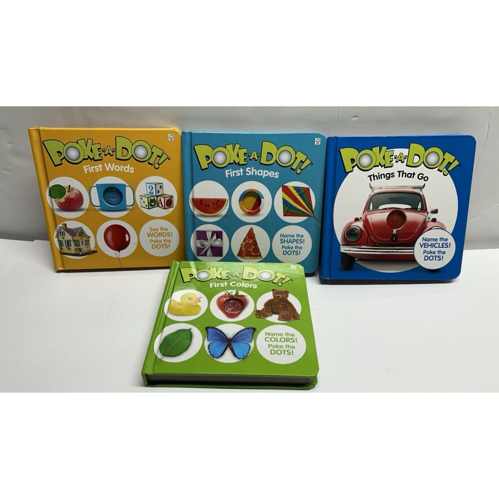 4 Melissa & Doug Poke-A-Dot: First Colors, words shapes, things go baby toddler